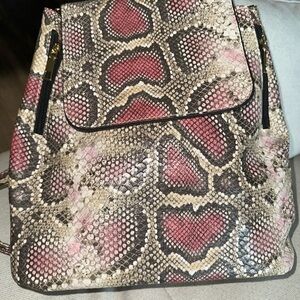 Pink and Brown Snakeskin Backpack with Exotic Design